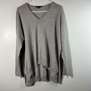 Womens Acrobat V Neck Cotton Cashmere Sweater Hi Lo Hem Gray M/L